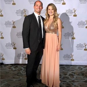 LULUS ROSE GOLD SEQUIN MAXI FORMAL EVENT DRESS - SIZE S